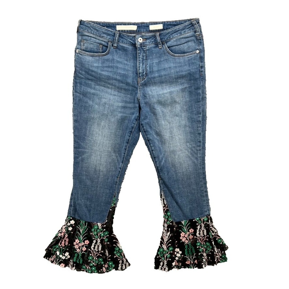 Pilcro And The Letterpress Cropped Jeans Womens 31 12 Floral Flare Romantic Boho
